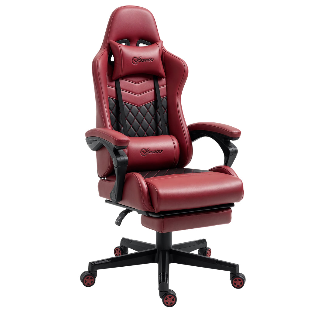 Racing Gaming Chair Diamond PU Leather Office Gamer Chair High Back Swivel Recliner with Footrest, Lumbar Support, Adjustable Height, Red