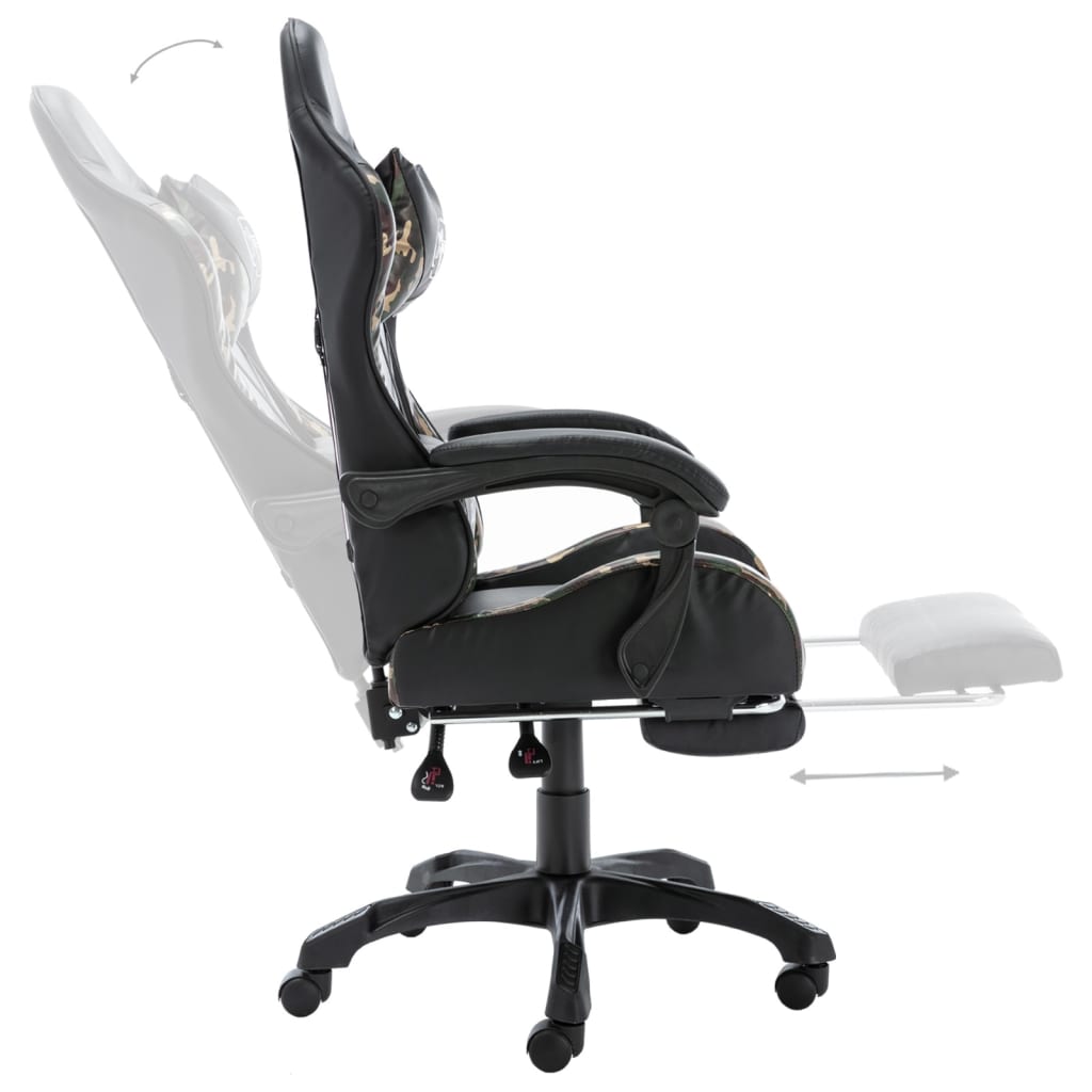 Gaming Chair with Footrest and Camouflage Pattern Faux Leather