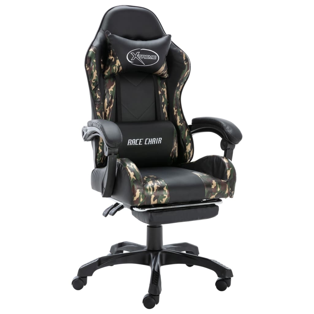 Gaming Chair with Footrest and Camouflage Pattern Faux Leather