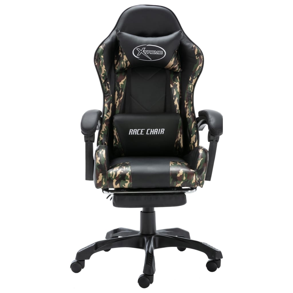 Gaming Chair with Footrest and Camouflage Pattern Faux Leather