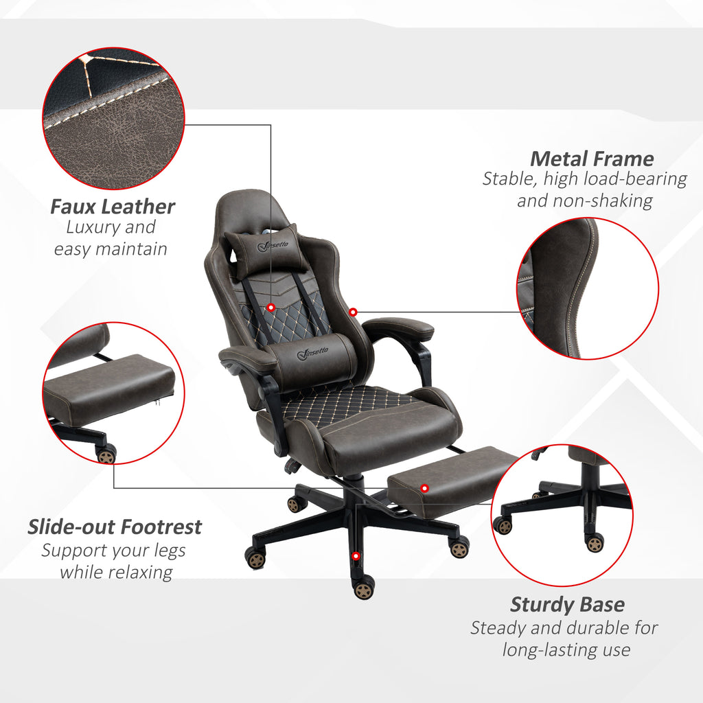 Racing Gaming Chair Diamond PU Leather Office Gamer Chair High Back Swivel Recliner with Footrest, Lumbar Support, Adjustable Height, Brown