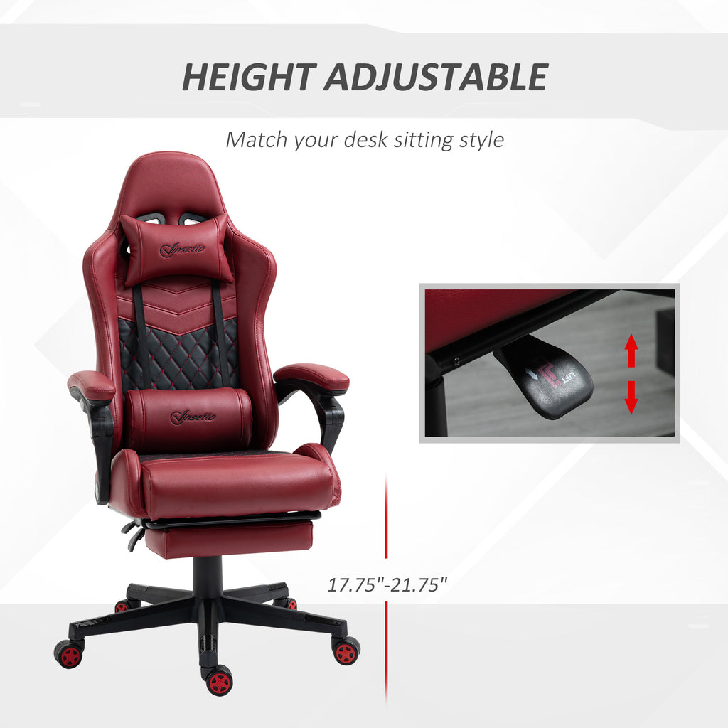 Racing Gaming Chair Diamond PU Leather Office Gamer Chair High Back Swivel Recliner with Footrest, Lumbar Support, Adjustable Height, Red