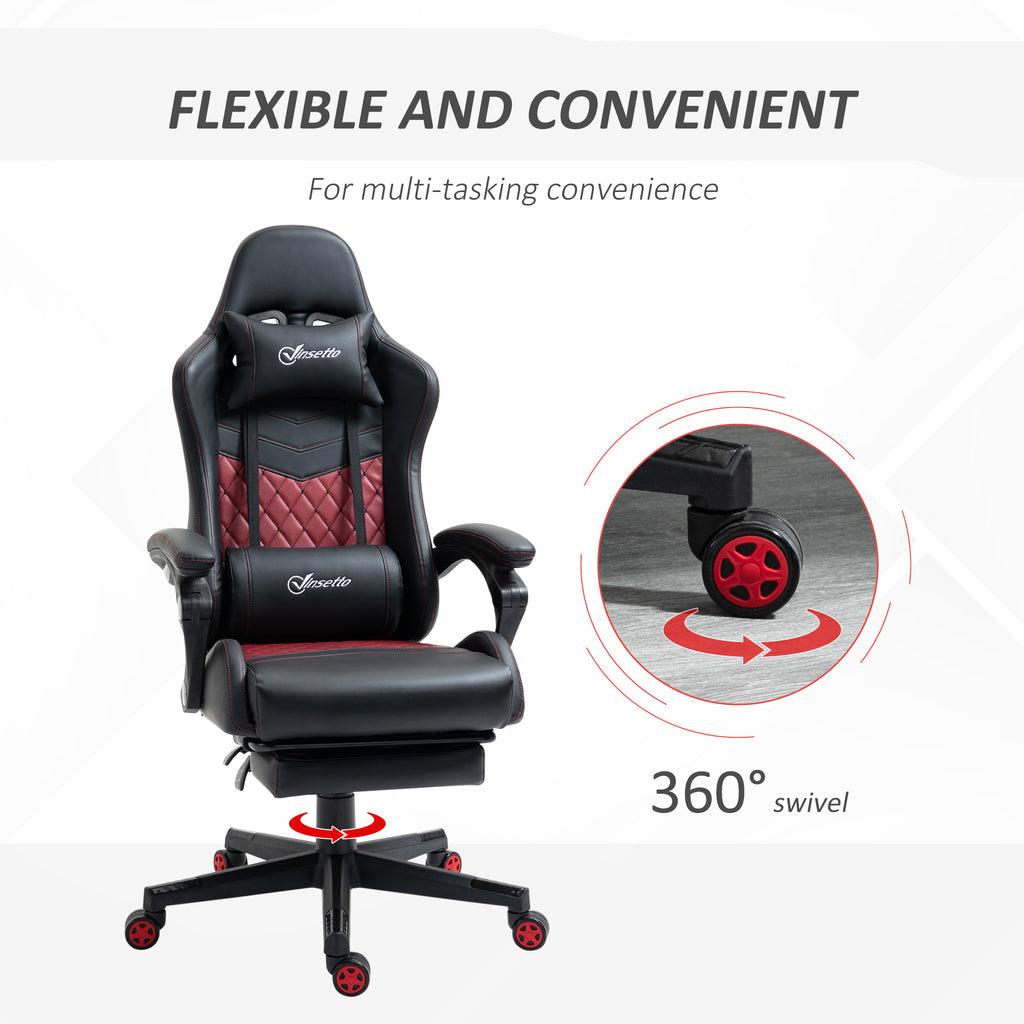 Racing Gaming Chair Diamond PU Leather Office Gamer Chair High Back Swivel Recliner with Footrest, Lumbar Support, Adjustable Height, Black