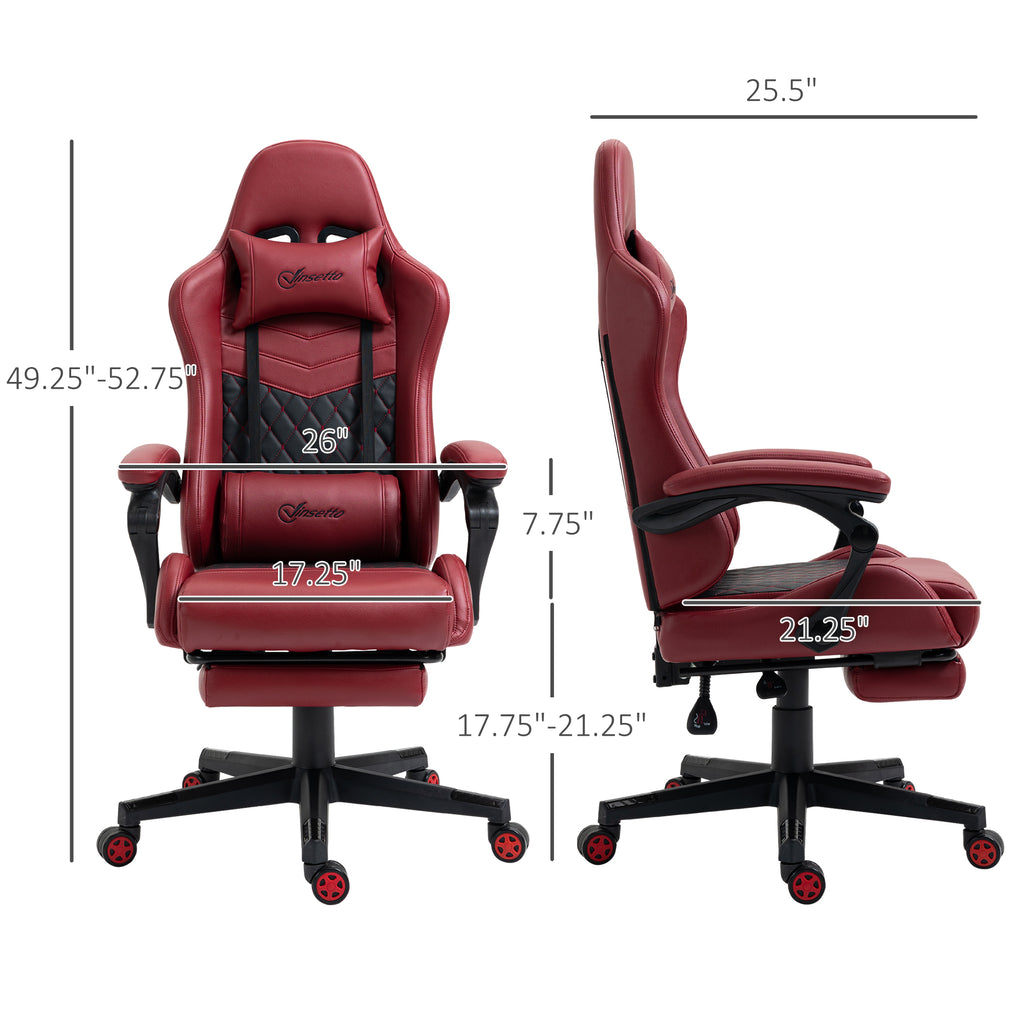 Racing Gaming Chair Diamond PU Leather Office Gamer Chair High Back Swivel Recliner with Footrest, Lumbar Support, Adjustable Height, Red