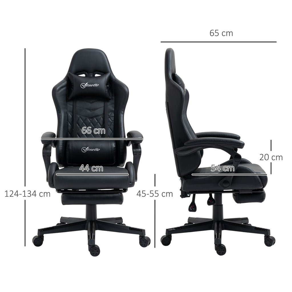 Vinsetto Computer Gaming Chair With Footrest, Video Gaming Chair For Adults With 130° Reclining Back, Desk Chair With Lumbar Support And Adjustable Height, Black