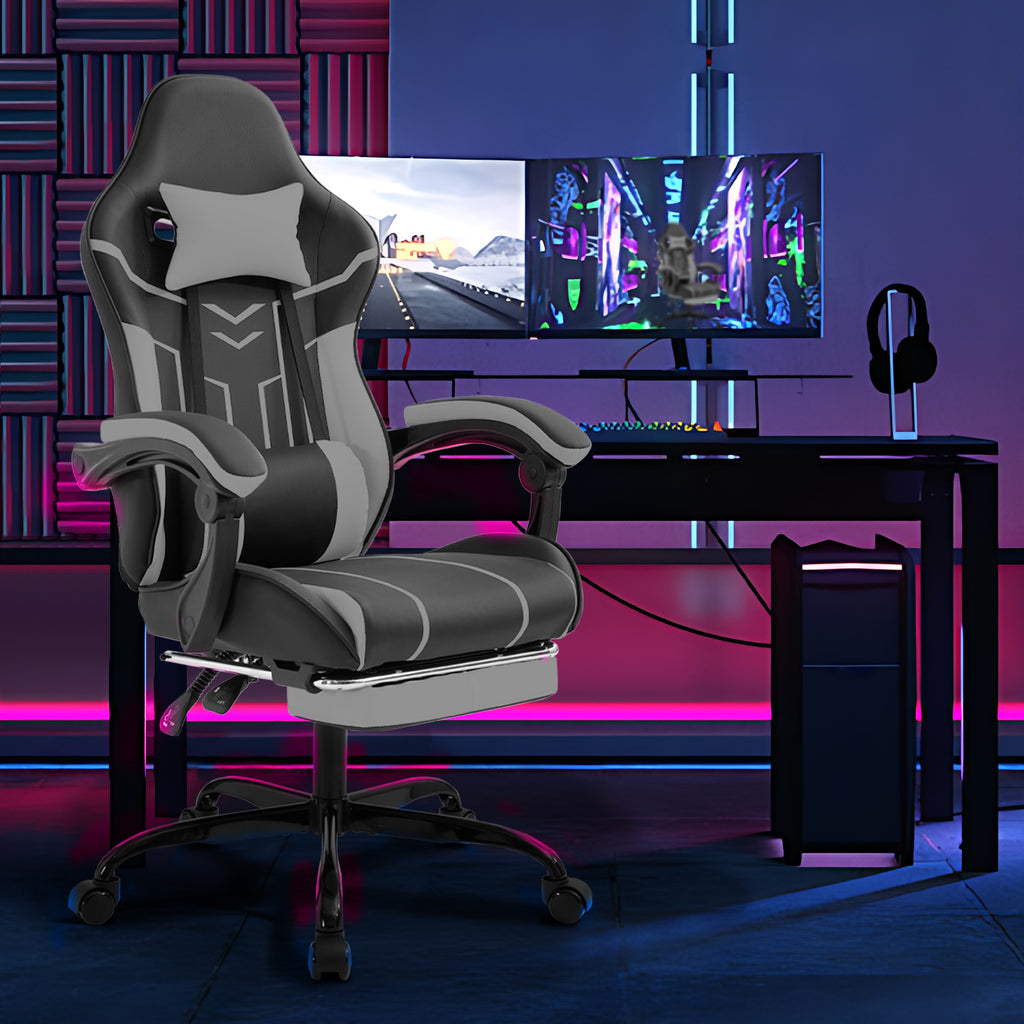 Gaming Chair, Computer Chair Ergonomic Chair With Footrest Office Chair Ergonomic Computer Chair With Lumbar Backrest Blackgray