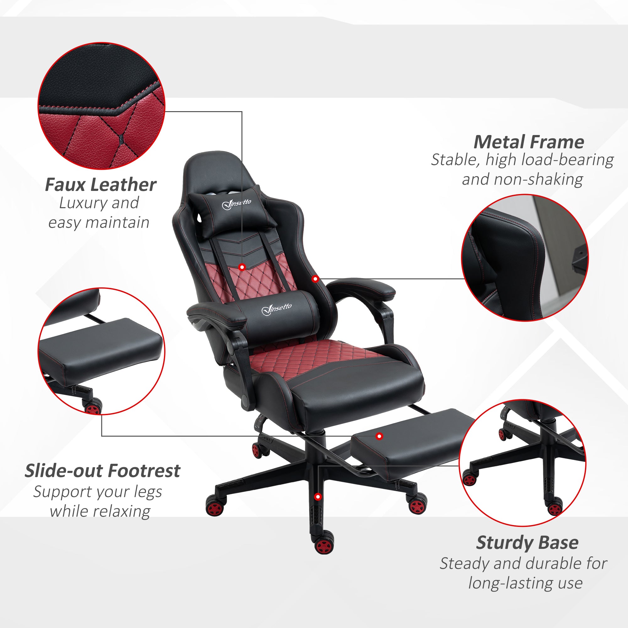 Racing Gaming Chair Diamond PU Leather Office Gamer Chair High Back Swivel Recliner with Footrest, Lumbar Support, Adjustable Height, Black
