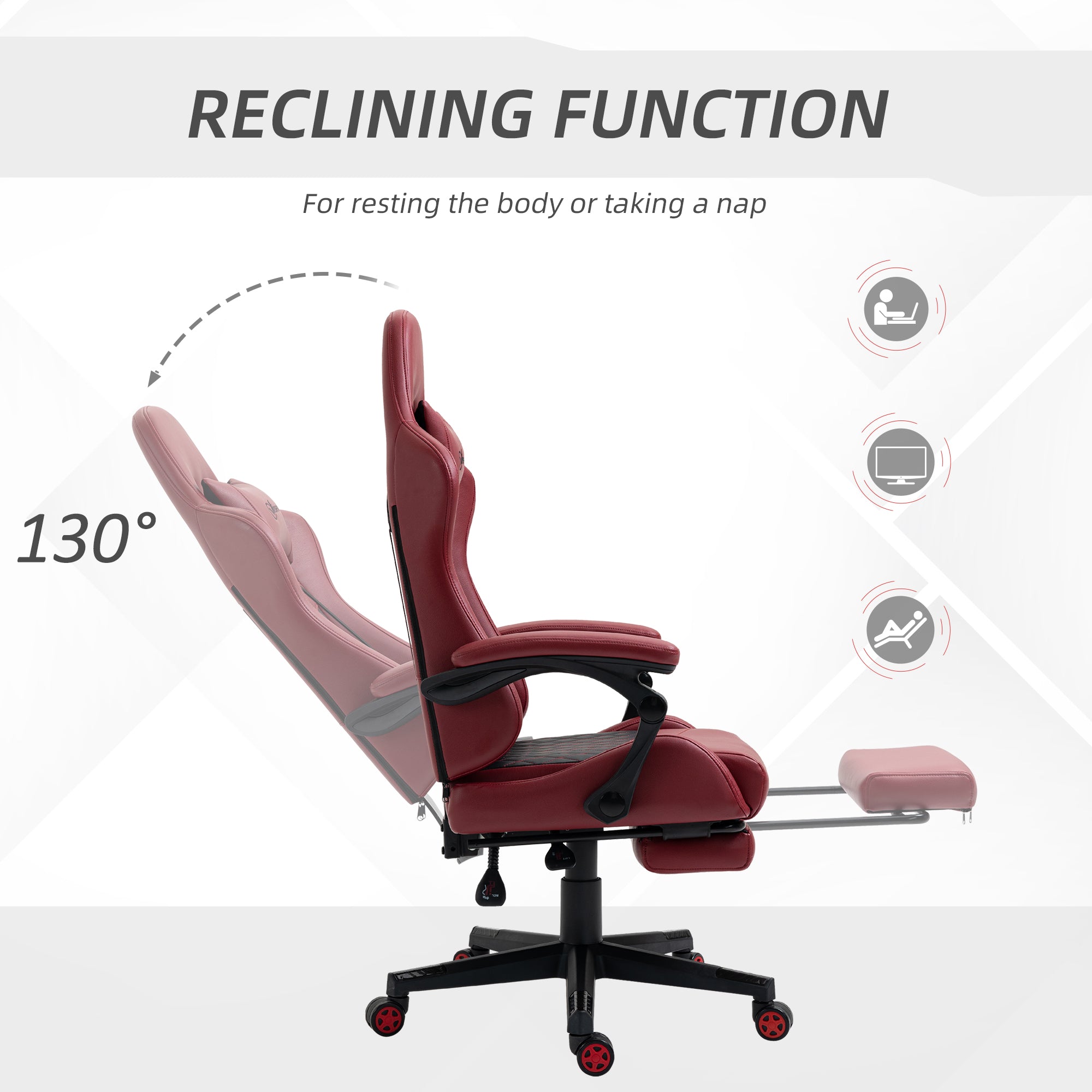 Racing Gaming Chair Diamond PU Leather Office Gamer Chair High Back Swivel Recliner with Footrest, Lumbar Support, Adjustable Height, Red