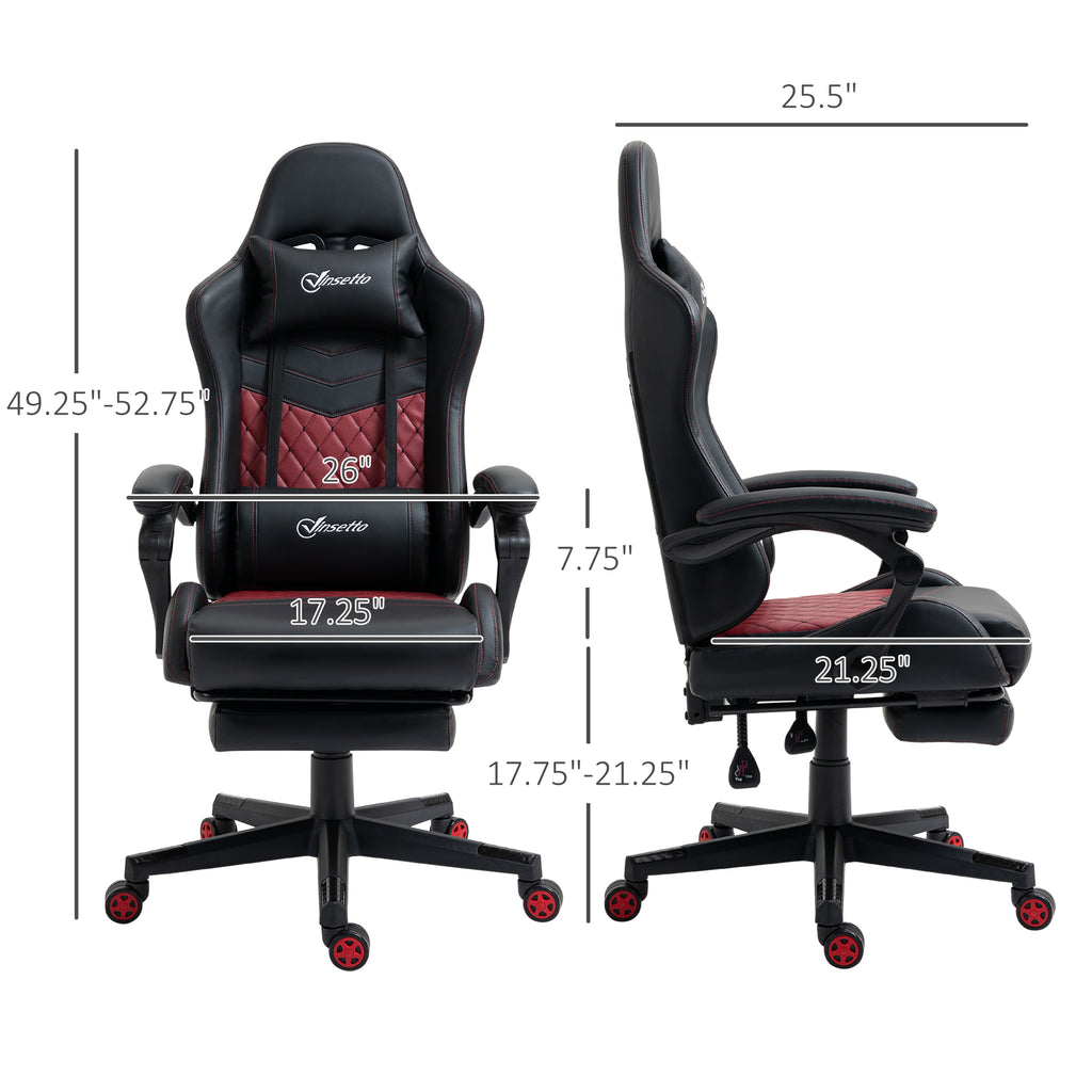Racing Gaming Chair Diamond PU Leather Office Gamer Chair High Back Swivel Recliner with Footrest, Lumbar Support, Adjustable Height, Black
