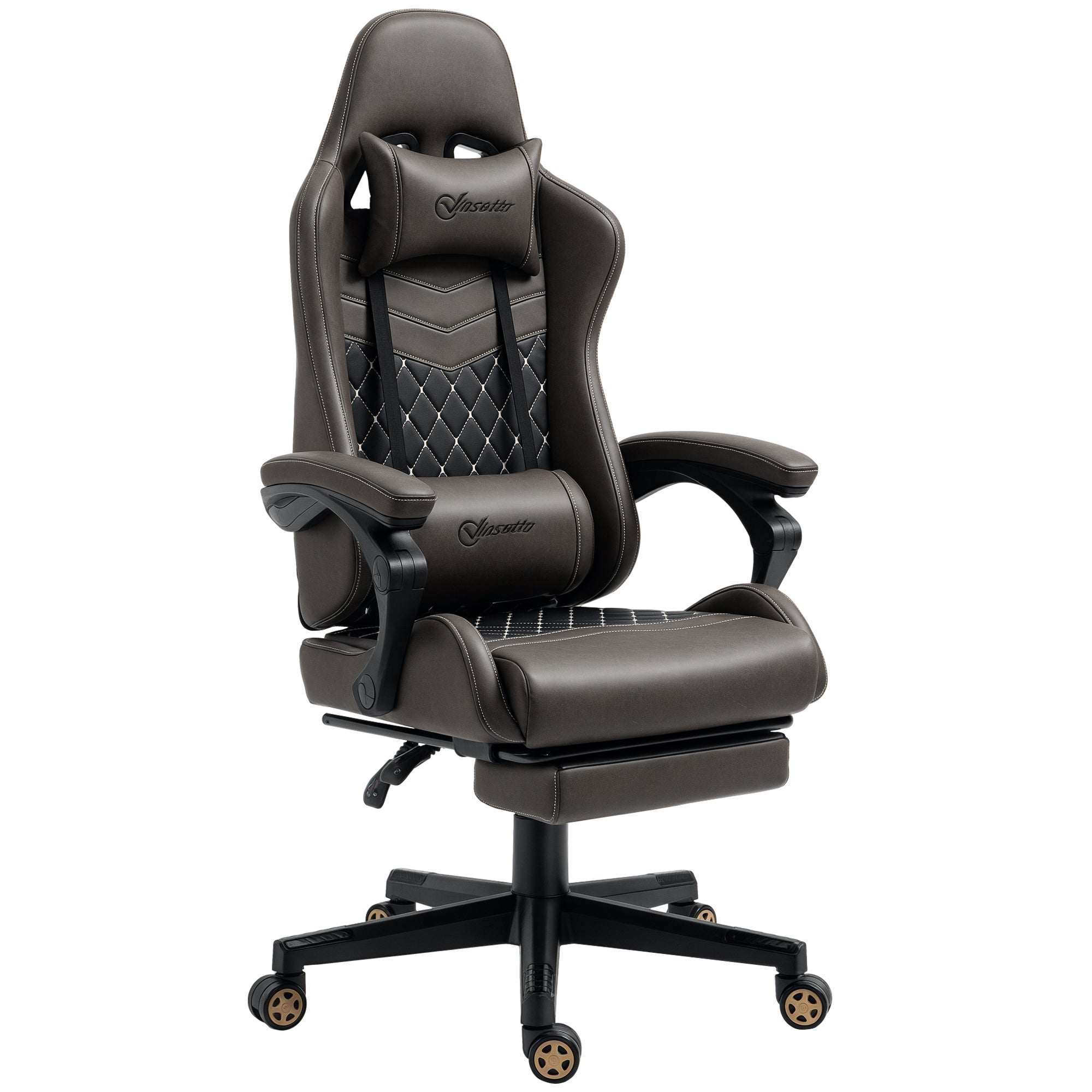 Racing Gaming Chair Diamond PU Leather Office Gamer Chair High Back Swivel Recliner with Footrest, Lumbar Support, Adjustable Height, Brown