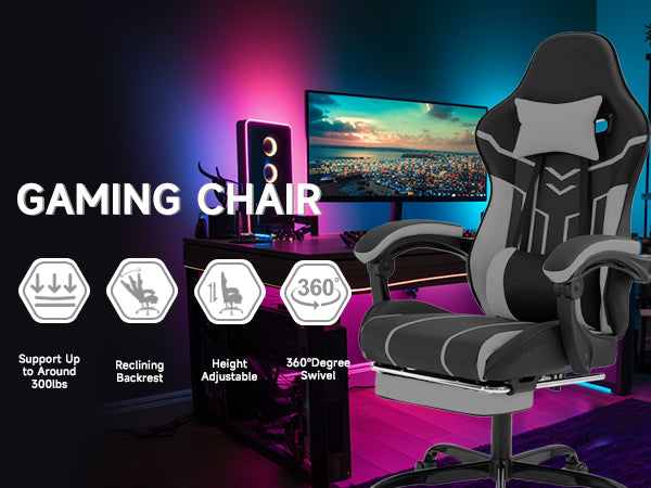 Gaming Chair, Computer Chair Ergonomic Chair With Footrest Office Chair Ergonomic Computer Chair With Lumbar Backrest Blackgray